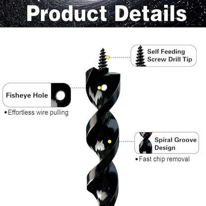 DECKRKAT 54" Flexible Installer Drill Bit - 1" Auger with Fish Eye Hole & Anti-Slip 3-Flat Shank for Wire Pulling Through Walls, Ceilings, Sidewalks. - size: 54X1"