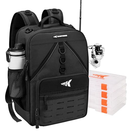 KastKing KarryAll Fishing Backpack with Rod Holder 4 Tackle Boxes, 40/26L - color: Medium (26 L) - Black