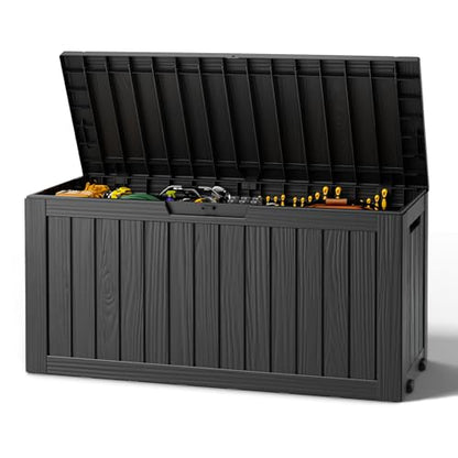 Outdoor Deck Storage Castored Box,Waterproof,Black,85 Gallon - color: Striped Black, style: 85 Gallon
