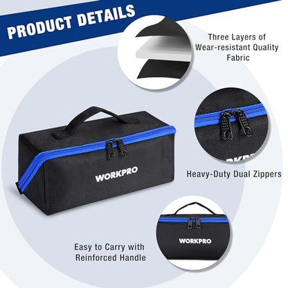 WORKPRO 10" Tool Bags, 3 Pack Zipper Tool Pouch with Wide Mouth Design - color: Black