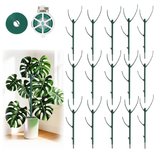 15 Pack Stackable Monstera Plant Support Stakes, 120inch Climbing Plant Sticks Structures with Garden Ties, Durable Alternative to Moss Pole for Indoor Outdoor Plants - size: 15 Pack
