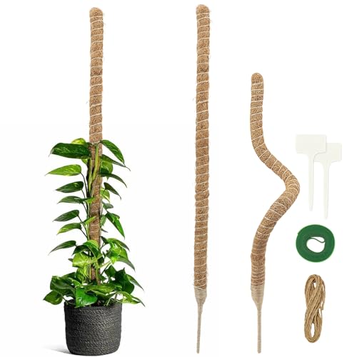 Deergo 30 Inch Moss Pole, 2 Pack Bendable Coconut Fiber Plant Support for Small Creeper Plants Climbing