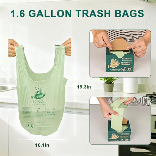 HECTOLIFE 1.6 Gallon 100 Count Compostable Bags Handle Tie - style: 1.6 Gal (100 Count)