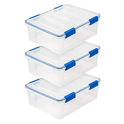 IRIS USA 3-Pack 26.5 Qt Storage Bins with Gasket Lids, Clear/Blue - size: 27 Qt. - 3 Pack