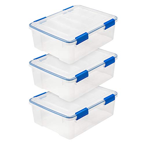 IRIS USA 3-Pack 26.5 Qt Storage Bins with Gasket Lids, Clear/Blue - size: 27 Qt. - 3 Pack