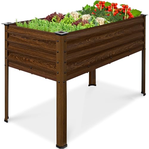 Best Choice Products 48x24x30in Galvanized Raised Garden Bed, Metal Elevated Planter Box, Vegetable Garden for Backyard, Patio, Balcony, 100% Non Toxic Materials - Dark Brown Wood Grain - color: Dark Brown Wood Grain, size: 48x24x30in