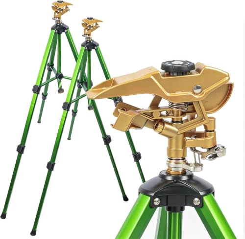 LIULO TOOL 2 Pack Large Impact Sprinkler on Tripod Base, Heavy Duty Zinc Alloy Sprinkler for Yard with Adjustable Head and Extendable Tripod, 360 Full Coverage Irrigation Tool for Lawn Garden - size: 2 Pack