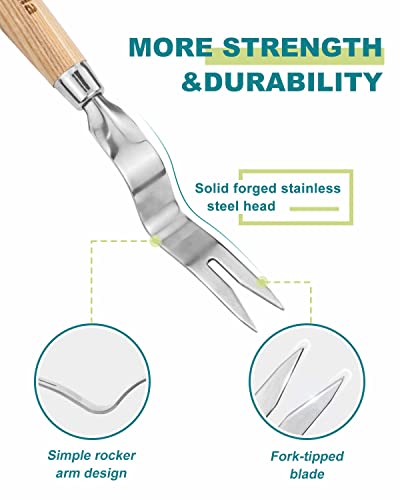 Dandelion & Crack Hand Weeder Puller with Solid Wood Handle - size: Weed Root Puller