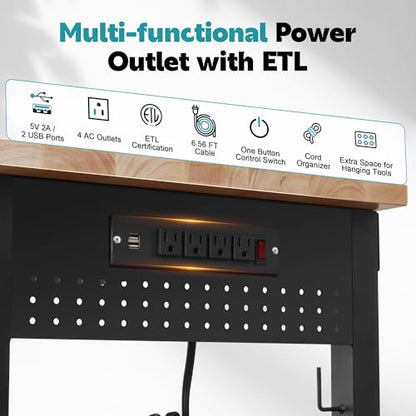 Antifir 70'' Adjustable Workbench, Heavy Duty Workstation - size: 70"x21"|Socket|Pegboard