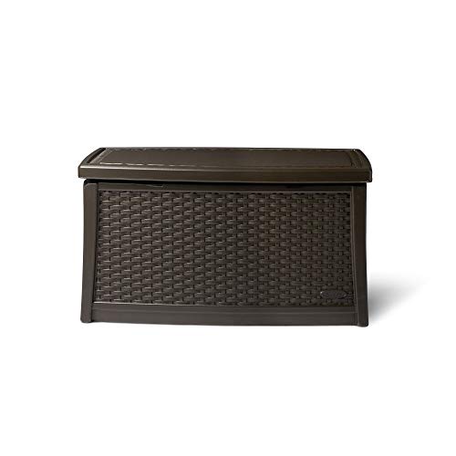 Suncast 30 Gallon Resin Outdoor Patio End Table Storage Box, Java, Made in the USA - color: Java