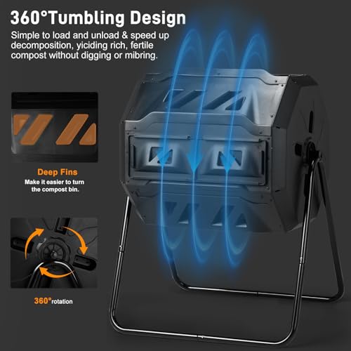 Outvita 43 Gallon Outdoor Compost Bin, Dual Chamber Tumbling Composter