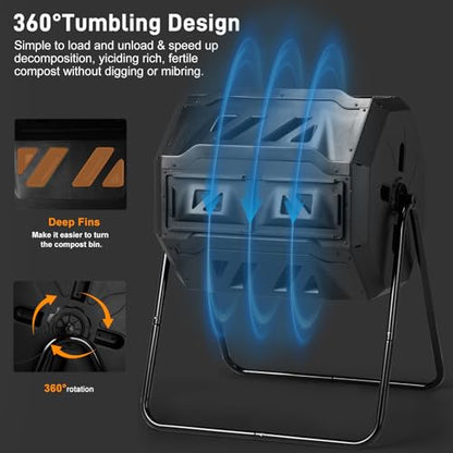 Outvita 43 Gallon Outdoor Compost Bin, Dual Chamber Tumbling Composter
