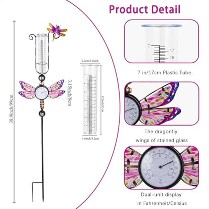 Rain Gauge Outdoor with 7 Inch Plastic Tube - color: Purple-Dragonfly