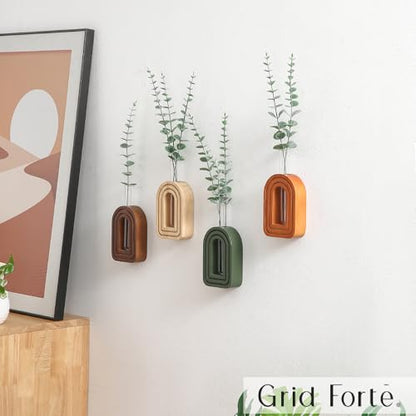 GRID FORTE 4 Pack Wood Wall Arched Propagation Vases