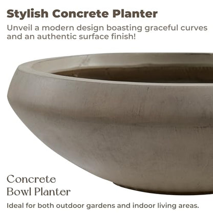 23.3" Dia x 7.9" H Extra Large Bowl Planter, Weathered Concrete Flowerpot - color: Natural, size: Large