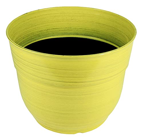 Garden Elements Indoor/Outdoor Glazed Brushed Happy Plastic Planter, Large, Bright Yellow, 15" (Pack of 2) - color: Bright Yellow