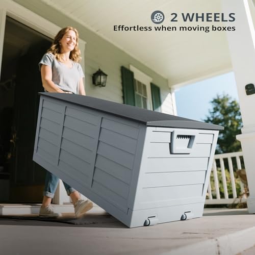 VINGLI 75 Gallon Collapsible Outdoor Storage Box, Grey Body, Black Lib - color: Grey Body, Black Lib