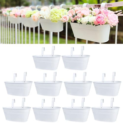 LaLaGreen Metal Rail Planter (11.2 in, 10 Pack) White Strawberry Flower Pot - size: 11.2" (28 cm) x 10 Pack