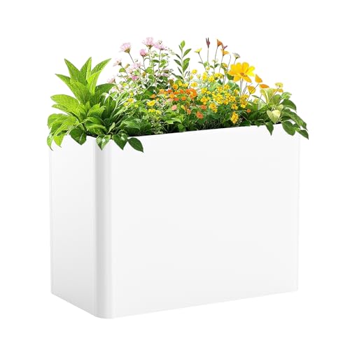 Metal Rectangular Planter Box 36" L x 15" W x 24" H,Rectangular Tall Planters for Outdoor Plants with Removable Insert Shelves & 4 Drainage Holes for Patio, Yard & Porch - color: White
