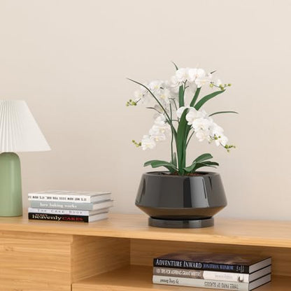 10 Inch Black Ceramic Planter with Drainage Hole and Saucer - color: Gloss Black, size: Large