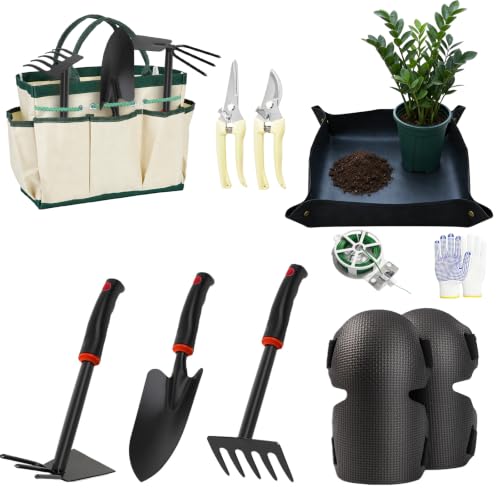 Gardening Tool Set, 10Pc Heavy Duty Garden Kit with Repotting Mat