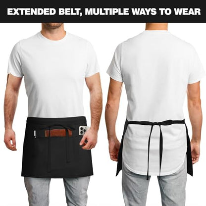 3 Pockets Waitress Apron Server Aprons - Half Aprons for Men & Women Waterproof and Oil Proof - color: 02-black