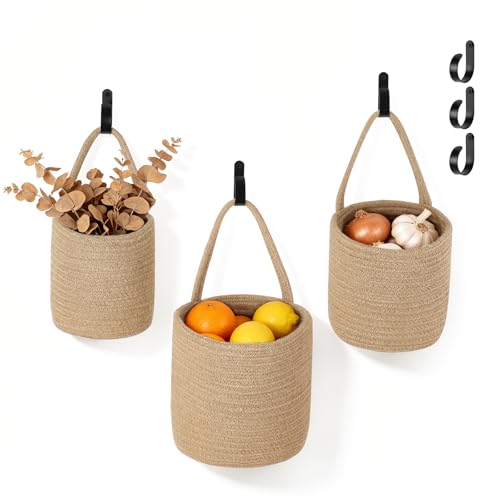 Dahey 3 Pcs Woven Hanging Wall Baskets for Bathroom Plant Organizing, S/M/L