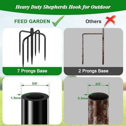 FEED GARDEN 92 Inch Adjustable Outdoor Shepherds Hook Bird Feeder Pole with 7 Prongs Base, Premium Steel Heavy Duty Tall Shepards Hooks for Hanging Bird Feeders, Plant Basket, Lanterns, 1 Pack - size: 92 Inch