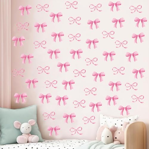 Arawat 8Sheet/80pcs Pink Bowtie Wall Stickers and Decals for Bedroom and Bathroom Bow Room and Wall Decor Coquette Room Decor for Bedroom Bow Sticker - color: #D 8 Sheets Bowtie Wall Stickers