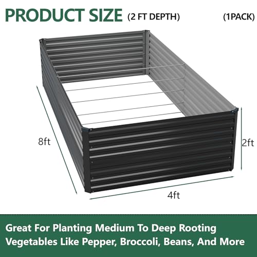 Vengarus 8x4x2ft Galvanized Raised Garden Bed,Metal Raised Beds Kit Black - color: Black, size: 8x4x2 ft