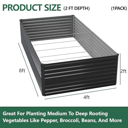 Vengarus 8x4x2ft Galvanized Raised Garden Bed,Metal Raised Beds Kit Black - color: Black, size: 8x4x2 ft