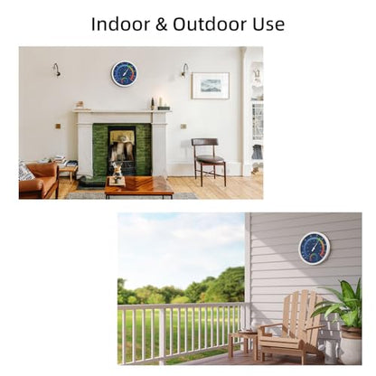 TIMESS 10-Inch Indoor Outdoor Thermometer Hygrometer, Battery-Free, Blue - color: Blue