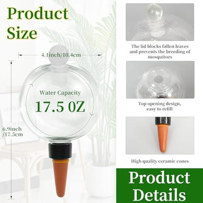 4pcs Plant Self Watering Globes with Covers, Plastic Water Bulbs Top Fill, Plant Watering Devices System Slow Release Terracotta, Water Spikes Stakes for Indoor (4) - size: 4pack