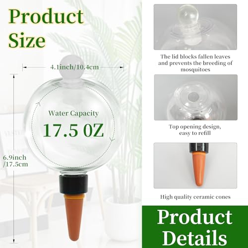 2pcs Plant Self Watering Globes with Covers, Plastic Water Bulbs Top Fill, Plant Watering Devices System Slow Release Terracotta, Water Spikes Stakes for Indoor(2) - size: 2pack