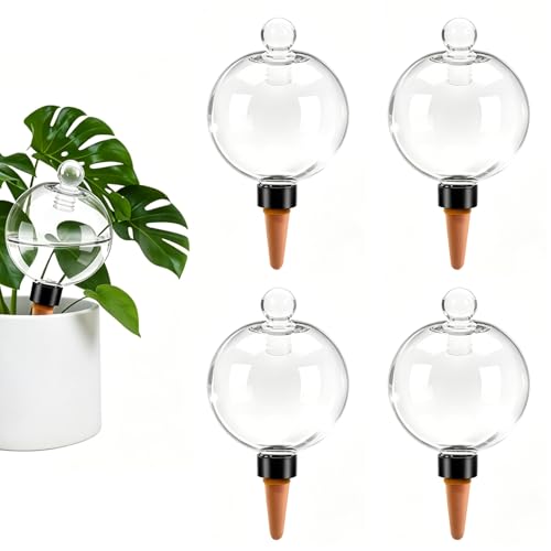 4pcs Plant Self Watering Globes with Covers, Plastic Water Bulbs Top Fill, Plant Watering Devices System Slow Release Terracotta, Water Spikes Stakes for Indoor (4) - size: 4pack