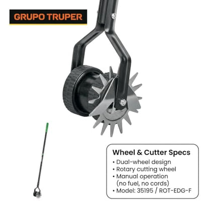 Truper Rotary Lawn Edger, Dual Wheel Design, 48-Inch Fiberglass Handle with Non-Slip Grip, Manual Sidewalk & Garden Edging Tool (Model 35195)