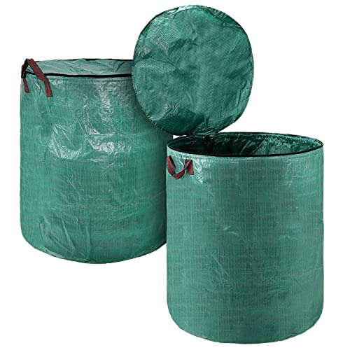 Kingdder 2 Pack 132 Gallon Reusable Yard Waste Bags with Lid and Handle Collapsible Extra Large Lawn Bag Holder Heavy Duty Leaf Bins Garden Container for Garbage Outdoor Clean Up Debris Leaves Grass