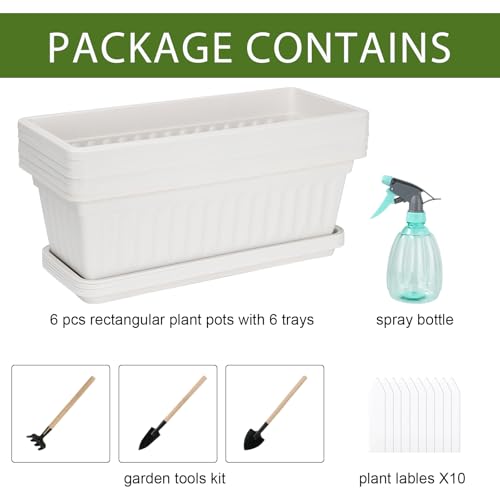 6 Pcs Window Box Planter, 17" Rectangular Planter Box with Saucers, White - size: White - 6 pack