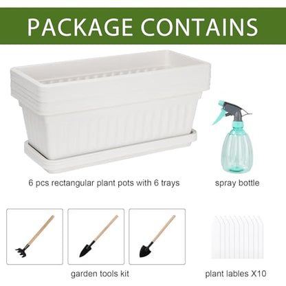 6 Pcs Window Box Planter, 17" Rectangular Planter Box with Saucers, White - size: White - 6 pack