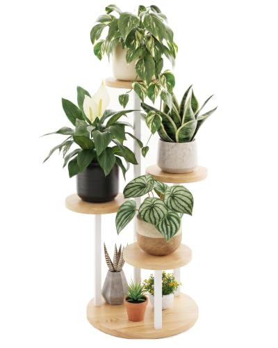 Bamworld Plant Stand Indoor Wood Plant Stand 4 Tier White - color: White, size: 4 Tier