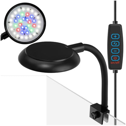 DaToo Mini Clip On Aquarium Light 7W Dimmable Small Fish Tank Light USB Moving Lamp with White Red Blue Green LED for 1 to 3 Gallon Tanks - size: Clip Light With Dimmer