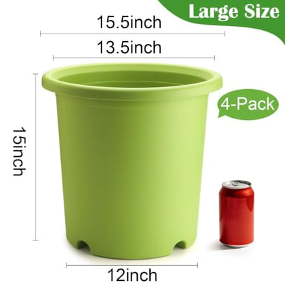 4-Pack 16 inch Large Deep Planters for Outdoor Plants -Light Green - color: Light Green