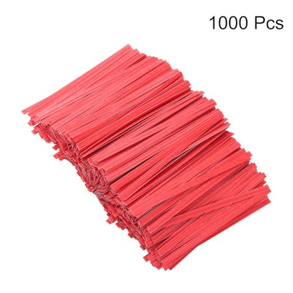 HARFINGTON 1000pcs Bag Twist Ties 3.5" Reusable Kraft Paper Twist Ties Wire Cable Ties for Party Bread Candy Cake, Red - color: Red, size: 3.5"