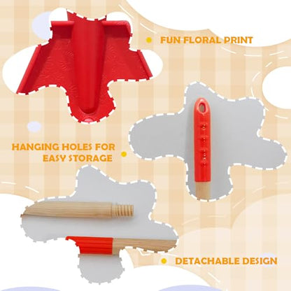 Kids Leaf Rake - 3-Section Adjustable Handle, Lightweight, Wood & Plastic, Small Garden Tool for Children (Red) - color: Red