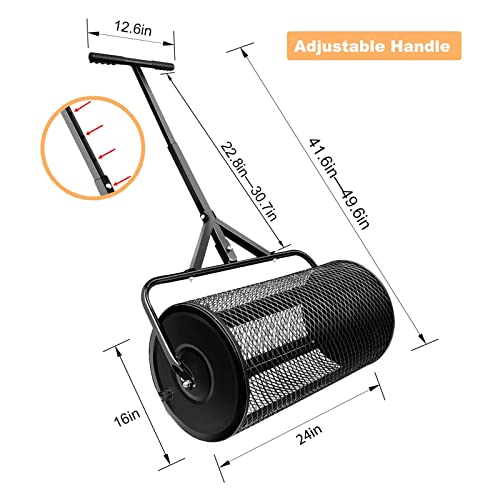 24" Compost Spreader Peat Moss Spreader with Upgrade Latches - Durable Metal Mesh Fertilizer Spreaders for Lawn and Garden Multi-Purpose Seed Spreader (Black-L) - color: Black-L