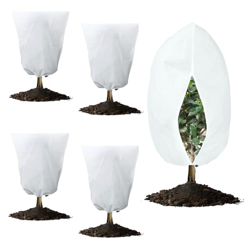 5-Pack Plant Cover Drawstring Tree Cover, Winter Freeze Plant Protection, Tree Jacket Frost Blanket for Outdoor Plants, 31.5" x 39.4" - size: 31"×40"