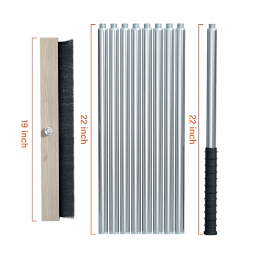 Leaf Roof Brush Cleaning Kit, Stainless Steel Pole (Extends 2ft to 16.5ft), Rake for All Roof Types & Solar Panels