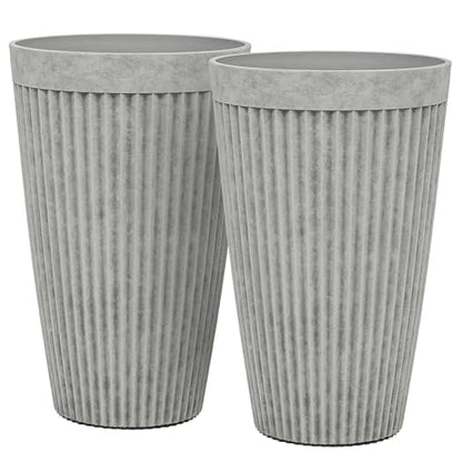 Autodaya 20" Resin Outdoor Tall Planters Set of 2, Ivory Fluted - color: Concrete Fluted-20"h