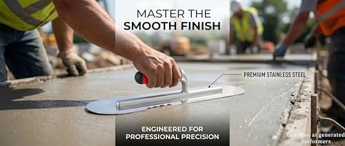 Professional Concrete Finishing Trowel, Stainless Steel Blade with Soft Grip Handle, Silver and Red, 16 x 4 Inch - size: 40cm*10cm
