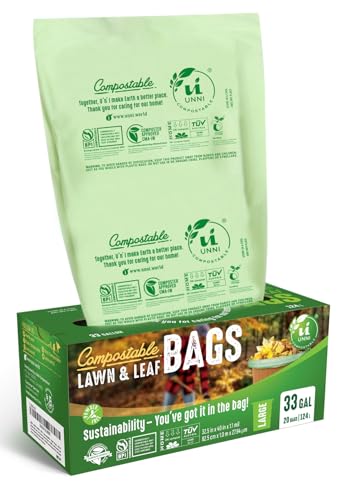 UNNI 30-33 Gallon Compostable Bags, 20 Count, 124 L, Extra Thick 1.1 Mil - size: 20 Count (Pack of 1), style: 33 Gallon